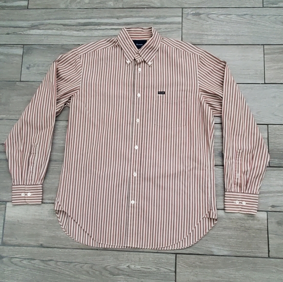 Faconnable Other - Faconnable men's 100% cotton classique tan gray burgundy striped dress shirt M